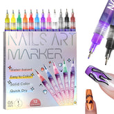 Gorvalin Fine Tips 3D Nail Art Pens front view shows 12 colors for detailed designs