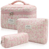 Gosect 3pc makeup bag set front view highlights organized cosmetics for on-the-go touch-ups.