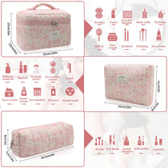 Gosect 3pc makeup bag set inside shows multi-size compartments for skincare and cosmetics separation.