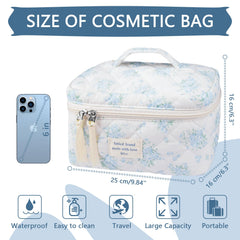 Gosect durable gold-zipper makeup bag blue rose offers smooth opening and premium feel