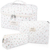 Gosect large makeup bag set with floral pattern, open view for quick access.