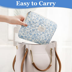 Gosect travel makeup organizer bag inside reveals organized compartments.