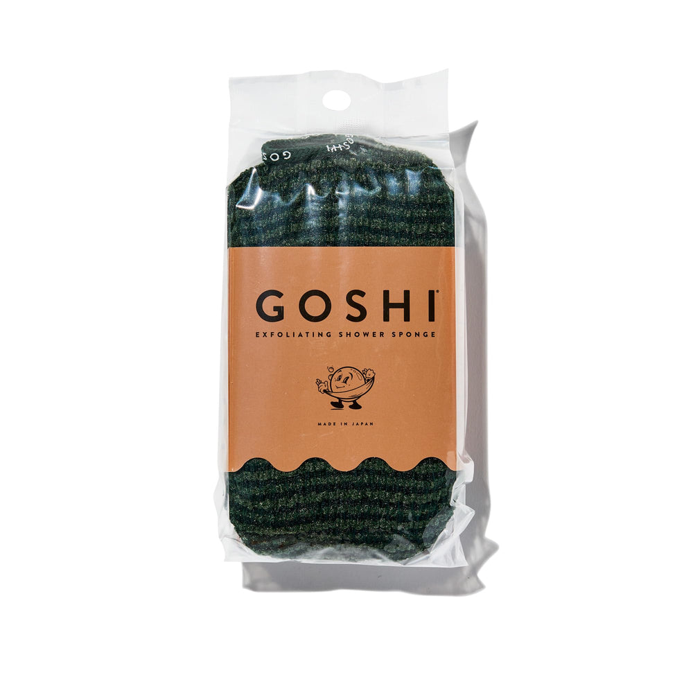 GOSHI exfoliating shower sponge with rip-resistant fabric delivers thorough cleansing and smooth skin.