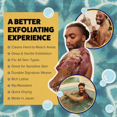 GOSHI Exfoliating Towel lather close-up emphasizes rich foam with any body wash.