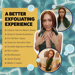 GOSHI exfoliating towel lather-foam-usage reveals luxurious lather with body wash.