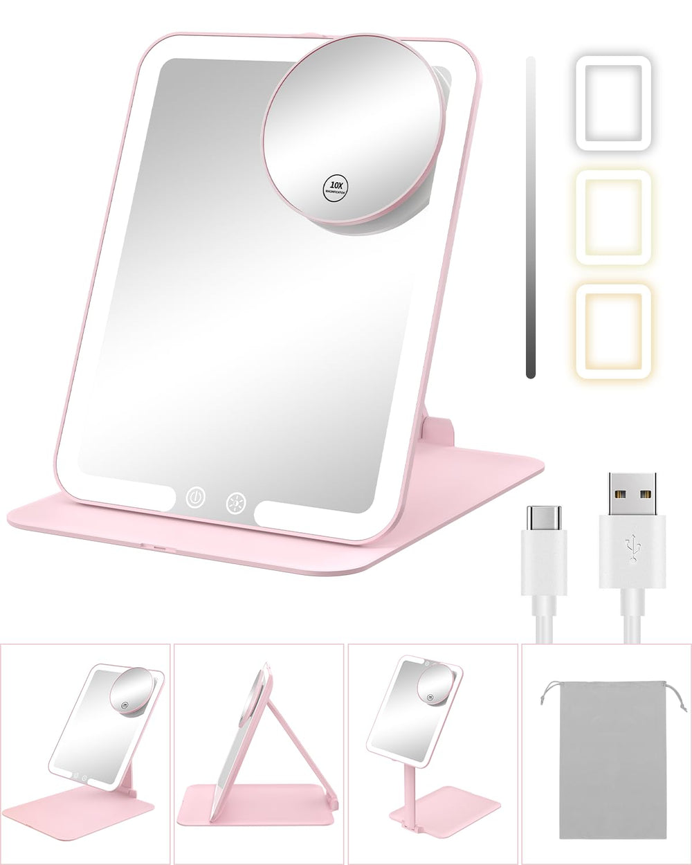Gospire travel makeup mirror with lights shows adjustable angle for precise on-the-go makeup.