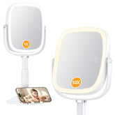 Gospire 1X/10X lighted mirror shows both magnifications for precise makeup and eyeliner tasks.