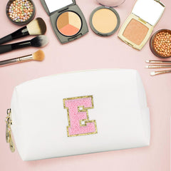 Gosuoa initial makeup bag side view highlights its slim travel-friendly profile.
