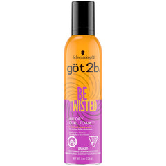 Got2b Be Twisted Air Dry Curl Foam bottle front shows flexible hold for curls