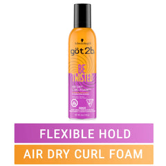 Got2b Be Twisted Air Dry Curl Foam bottle-pump demonstrates easy application for towel-dried hair