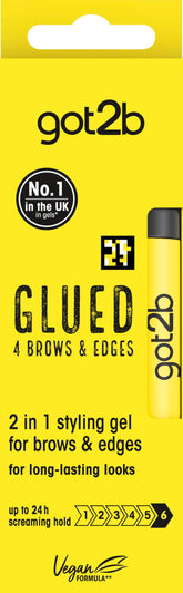 got2b Glued for Brows & Edges wand application with dual-fiber brush for precise, long-lasting hold