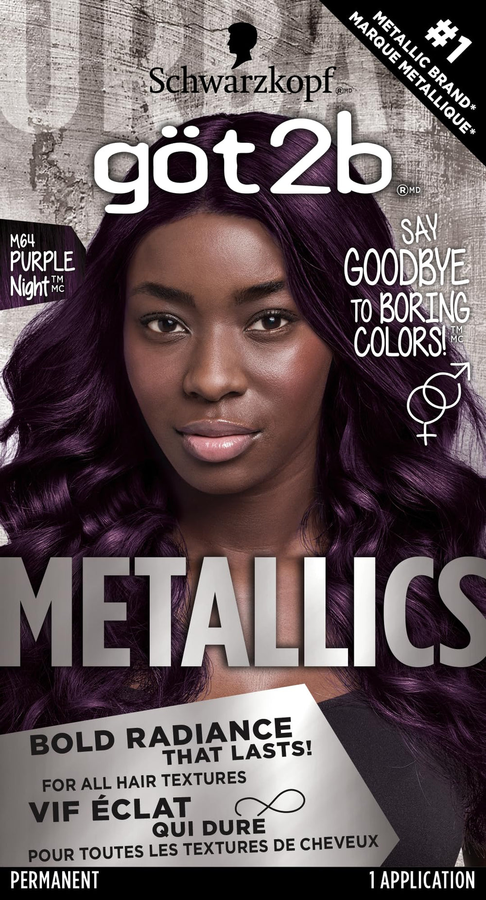 Got2b Metallics, empaque con tinte morado metalizado para uso inmediato.
