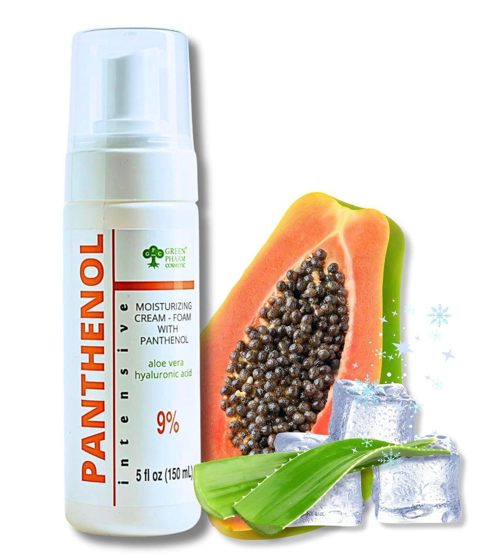 GPC panthenol foam spray pack shot showing deep hydration for sensitive skin