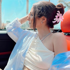 GQLV hair clip worn in an updo for quick, easy styling