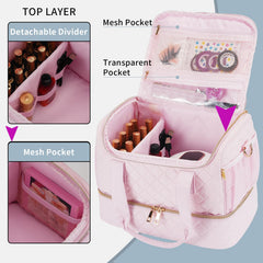 GR69N Nail Polish Organizer Case travel-ready with handles and strap simplifies carrying to clients or home.