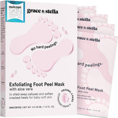 Grace & Stella foot peel mask box front highlights award-winning vegan formula for smoother feet.