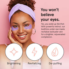 Grace & Stella eye patches in nighttime routine beside a cozy pillow.