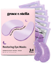 Grace & Stella retinol under eye patches packaging close-up highlighting brightening formula.