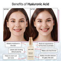 Grace & Stella bottle and glass of water, illustrating hydrating formula for daily use.