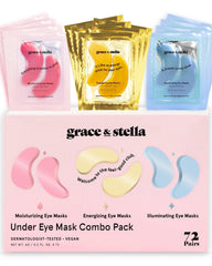 Grace & Stella under-eye mask packaging highlighting vegan depuffing skincare.