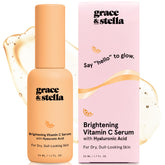 Grace & Stella Vitamin C Serum bottle close-up highlights brightening benefits for radiant skin.