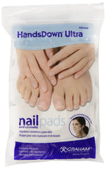 Graham Medical Hands Down Ultra Pad stack in white designed for lint-free polish removal on all nails