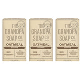 The Grandpa Soap Company Oatmeal Bar Soap packaging highlights organic oats for gentle cleansing.