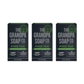 The Grandpa Soap Company Pine Tar Bar pack-shot shows a 3-pack for easy daily cleansing.