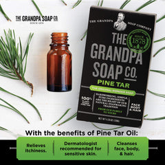 The Grandpa Soap Company pine tar soap closeup texture reveals natural bar characteristics and plant-based formula.