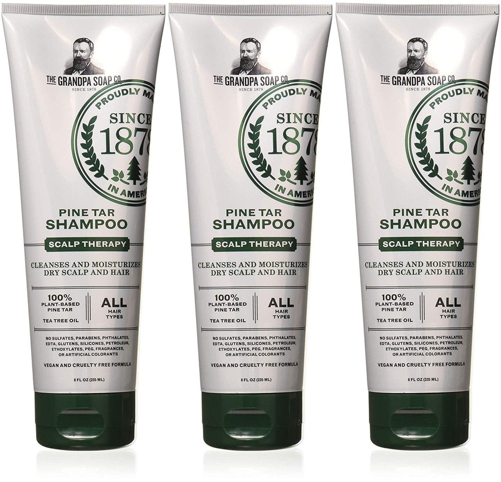 Grandpa's Pine Tar Shampoo bottle shown for regular use to soothe dry scalp