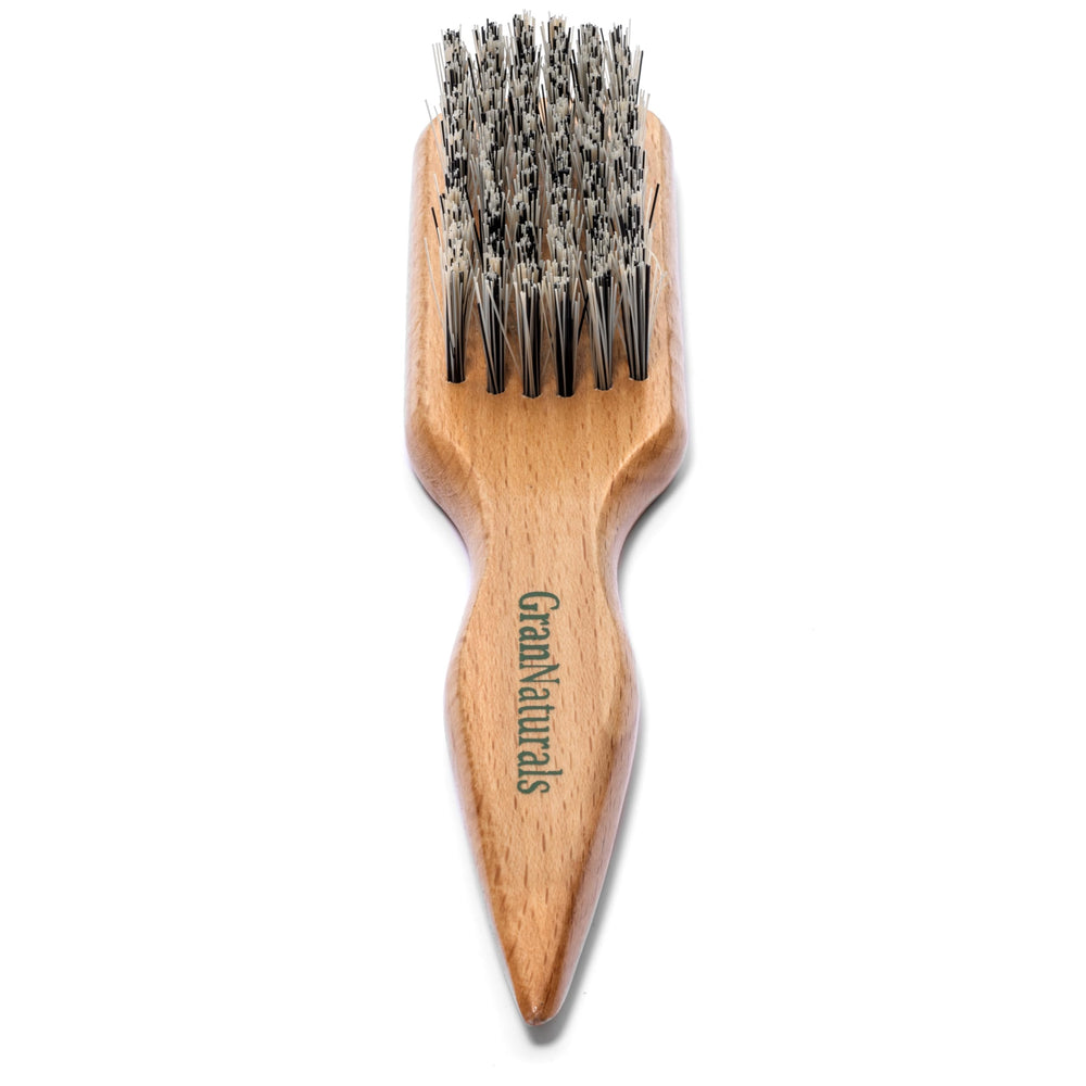 GranNaturals hard-bristle brush slick-back focus for a smooth, frizz-free ponytail styling.