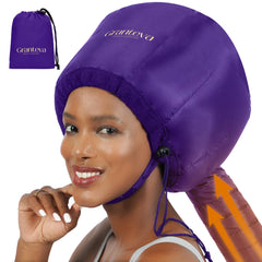 Granteva bonnet hair-dryer attachment purple, side view for hands-free drying and even heat.