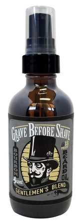Grave Before Shave Beard Oil bottle with Bourbon/Sandalwood scent for beard conditioning.