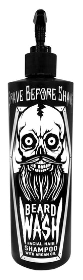 Grave Before Shave beard wash 16oz pump-top bottle front showing clean label for easy grooming.