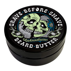 Grave Before Shave leather cedar beard butter jar shows luxurious scent and skin conditioning.