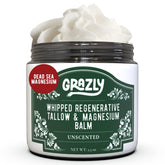 Grazly Whipped Beef Tallow Jar unscented, airy texture for daily moisture.