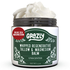 Grazly Whipped Beef Tallow Jar unscented, airy texture for daily moisture.
