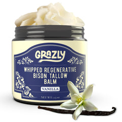 Grazly Whipped Bison Tallow Balm vanilla jar close-up for daily hydration