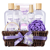 Green Canyon Spa lavender gift basket showcasing nourishing bath set for at home spa moments