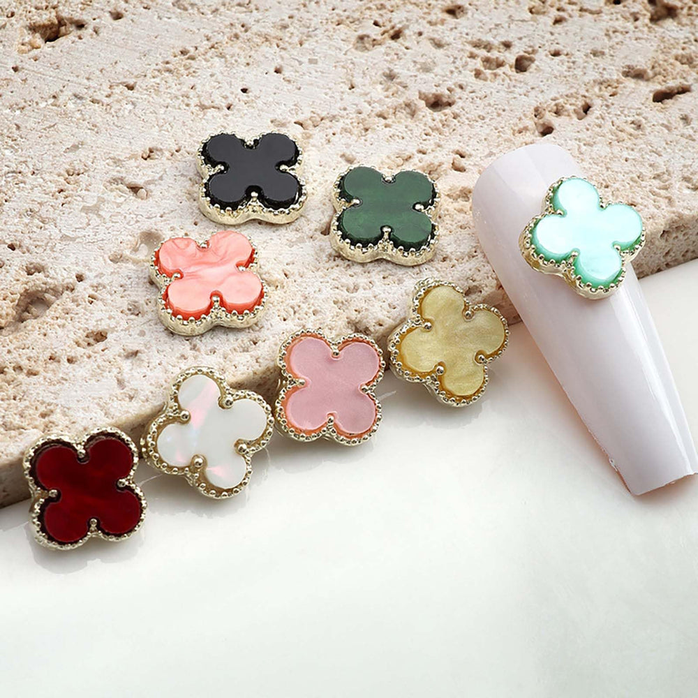 Green Clover nail charms pack closeup for festive manicure accents.