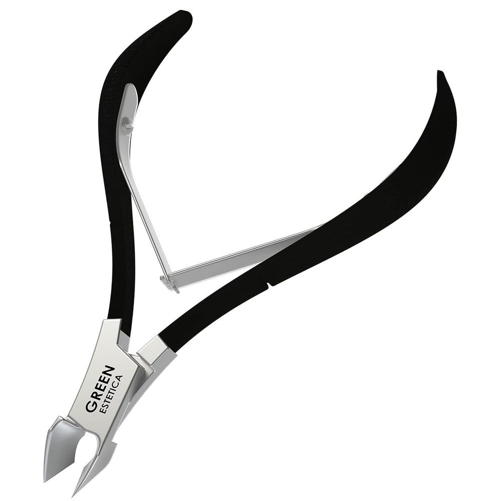 GREEN ESTETICA professional cuticle trimmer black front view for precise cuticle work at home.