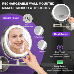 GREENFROM brushed-nickel finish mirror adds sleek style and durability to any bathroom