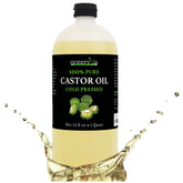 GreenIVe castor oil bottle front 32oz for daily hair and skin care.