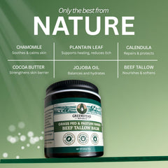 Greenstead Naturals organic beef tallow jar showcasing premium skin-nourishing ingredients.