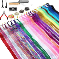 GrennMauler Hair Tinsel Kit colorful strands offer vibrant color options for festive hairstyles.