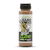 Grip Clean heavy-duty hand cleaner bottle label shows powerful grease removal for mechanics.