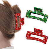 GRITOSE Christmas hair clip closeup in red and green for festive styling