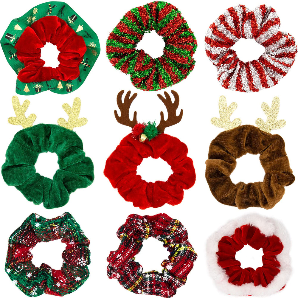 GrliTra christmas snowflake plaid scrunchies pack—festive colors for versatile hairstyles.
