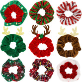 GrliTra christmas snowflake plaid scrunchies pack—festive colors for versatile hairstyles.