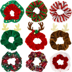 GrliTra christmas snowflake plaid scrunchies pack—festive colors for versatile hairstyles.